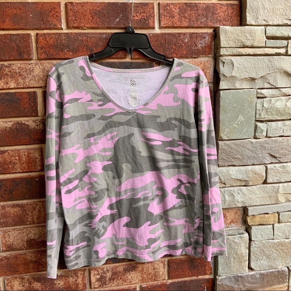 Lady Belle Green Pink Camo Long Sleeved Top L